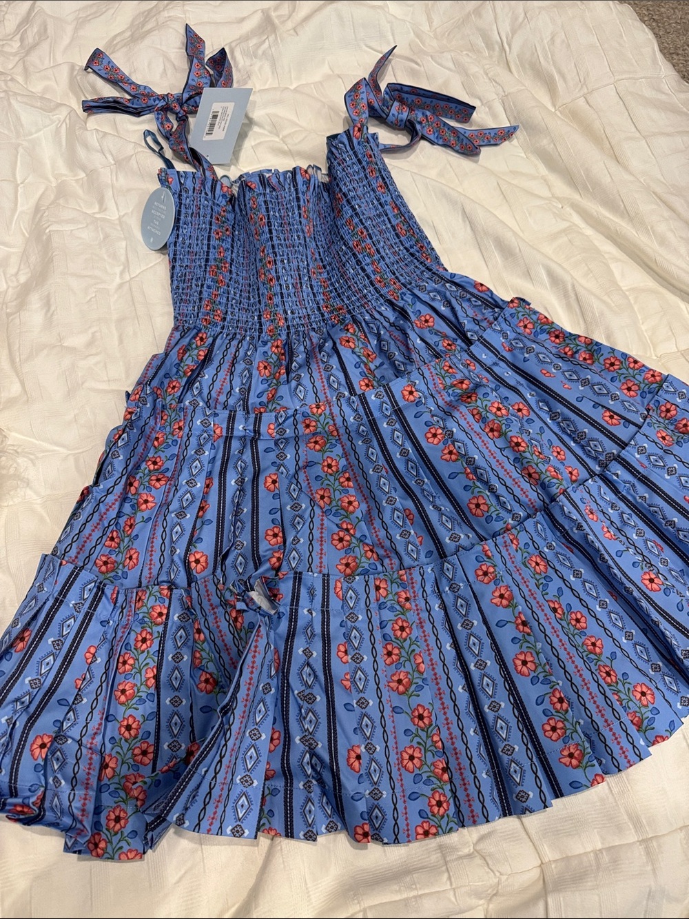 NWT Hill House Blue Floral Tie-Shoulder Sundress